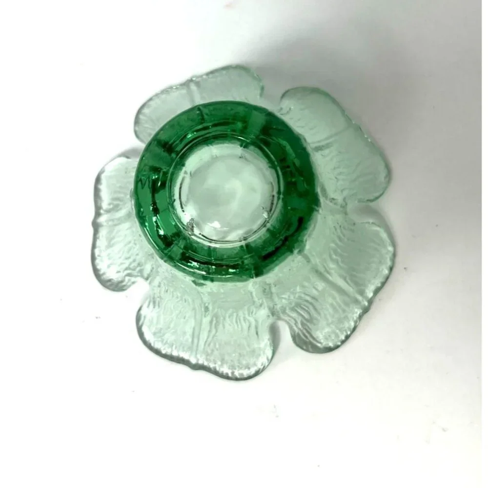 Vintage Viking Glass Green Flower Petal Votive Candle Holder